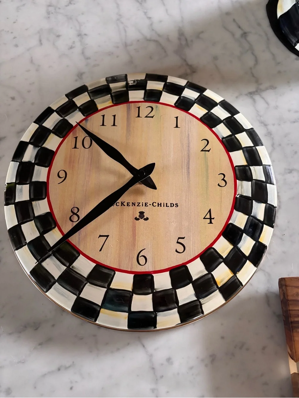 MacKenzie-Childs Black & White Check Wall Clock with Red Trim